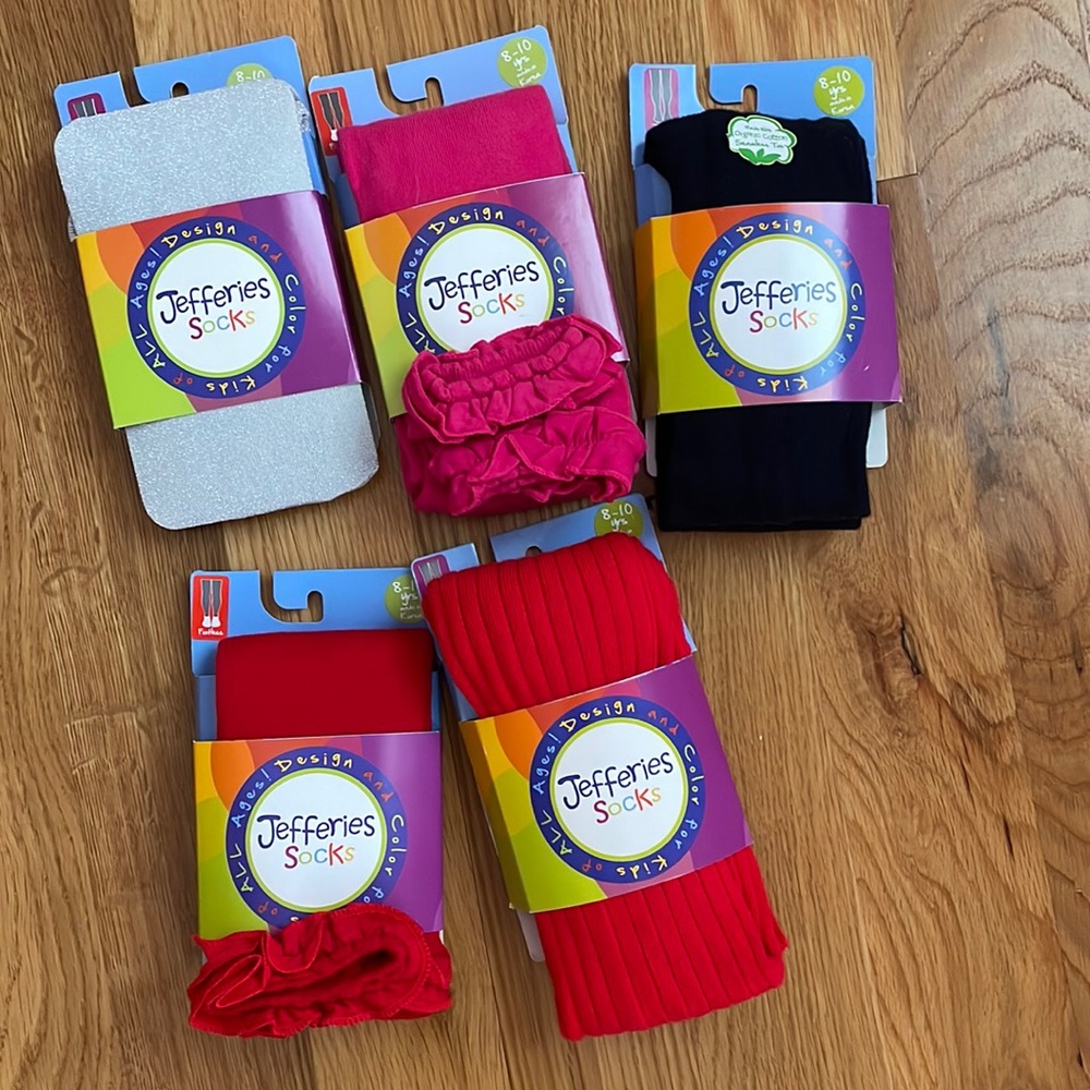 5 Pairs total.  New With Tags. Girls Jefferies Tights Various Colors